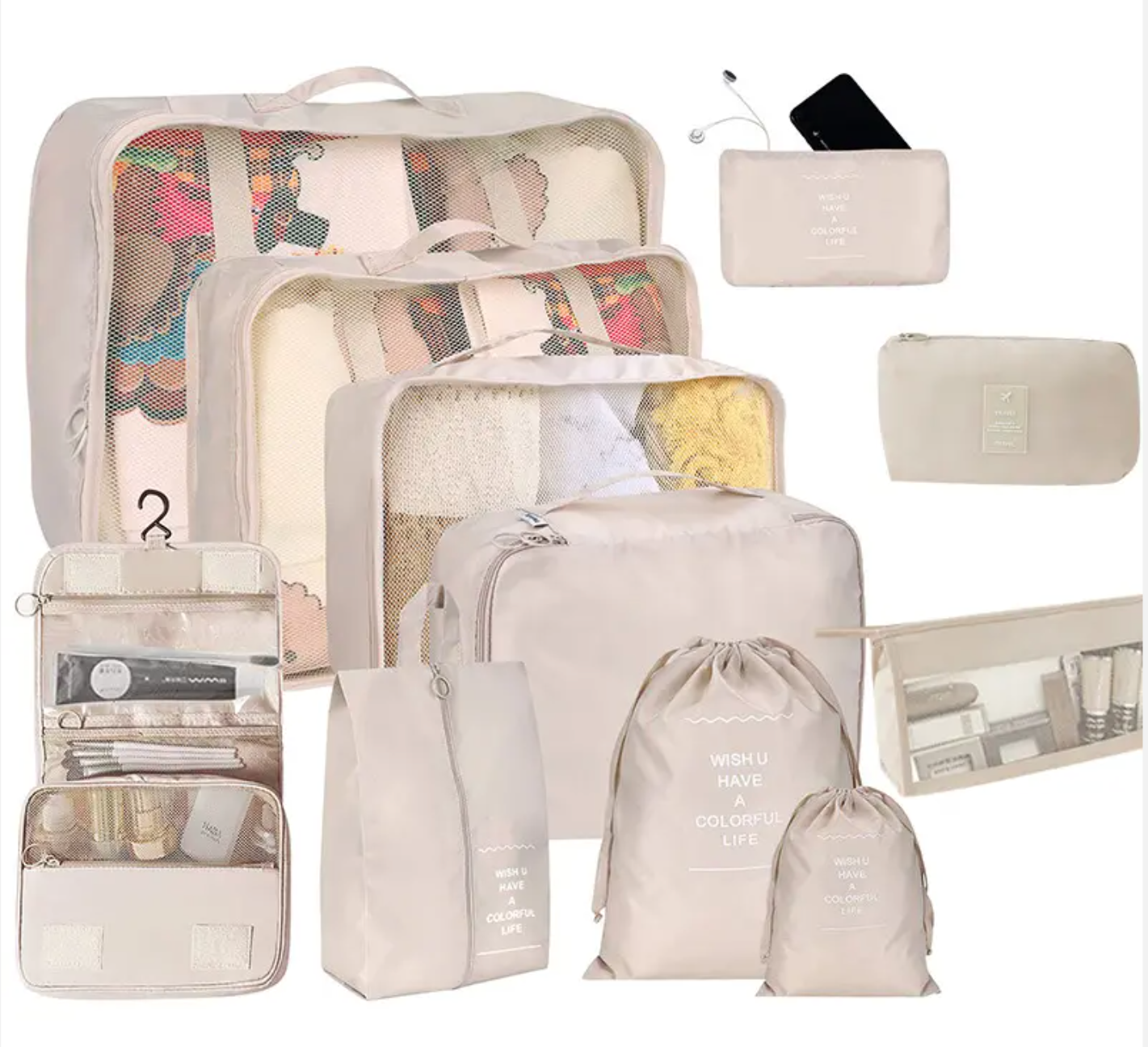 7-piece travel bag and clothes organizer set