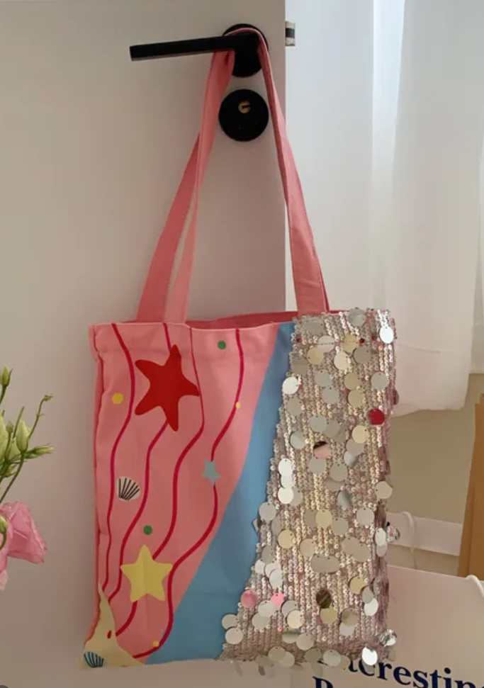 Cartera de Mano (Tote Bag) - Diseño de Estrellas y Lentejuelas