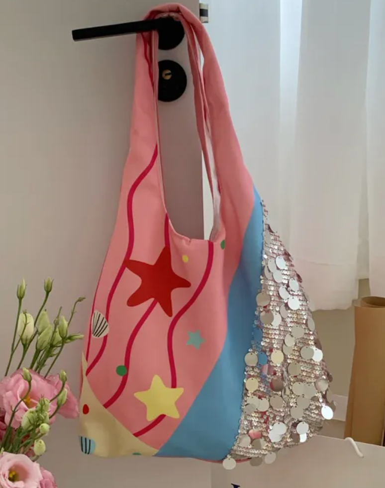 Cartera de Mano (Tote Bag) - Diseño de Estrellas y Lentejuelas