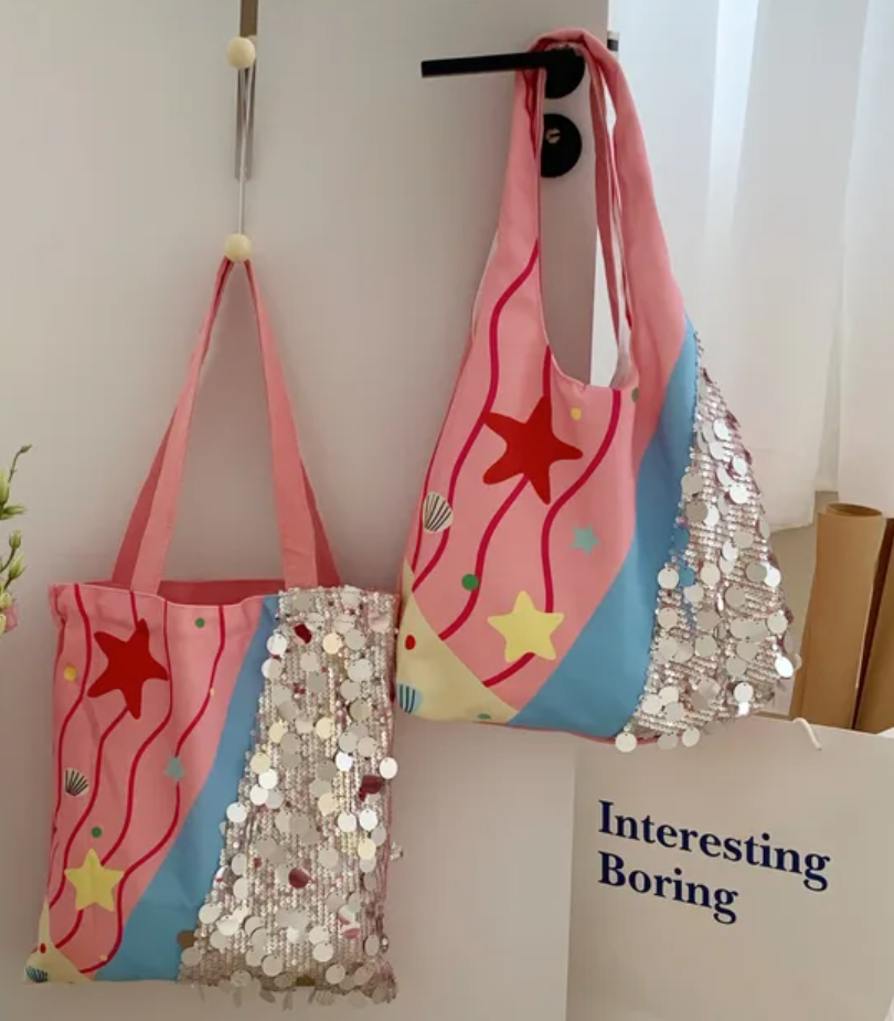 Cartera de Mano (Tote Bag) - Diseño de Estrellas y Lentejuelas
