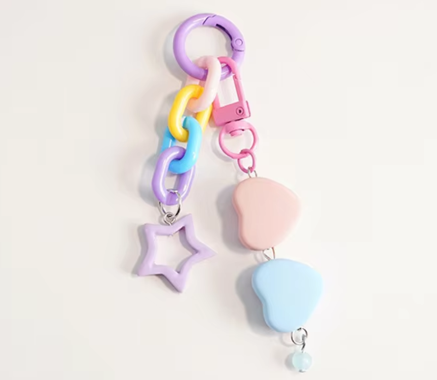 Colorful Acrylic Keychain with Hearts and Stars