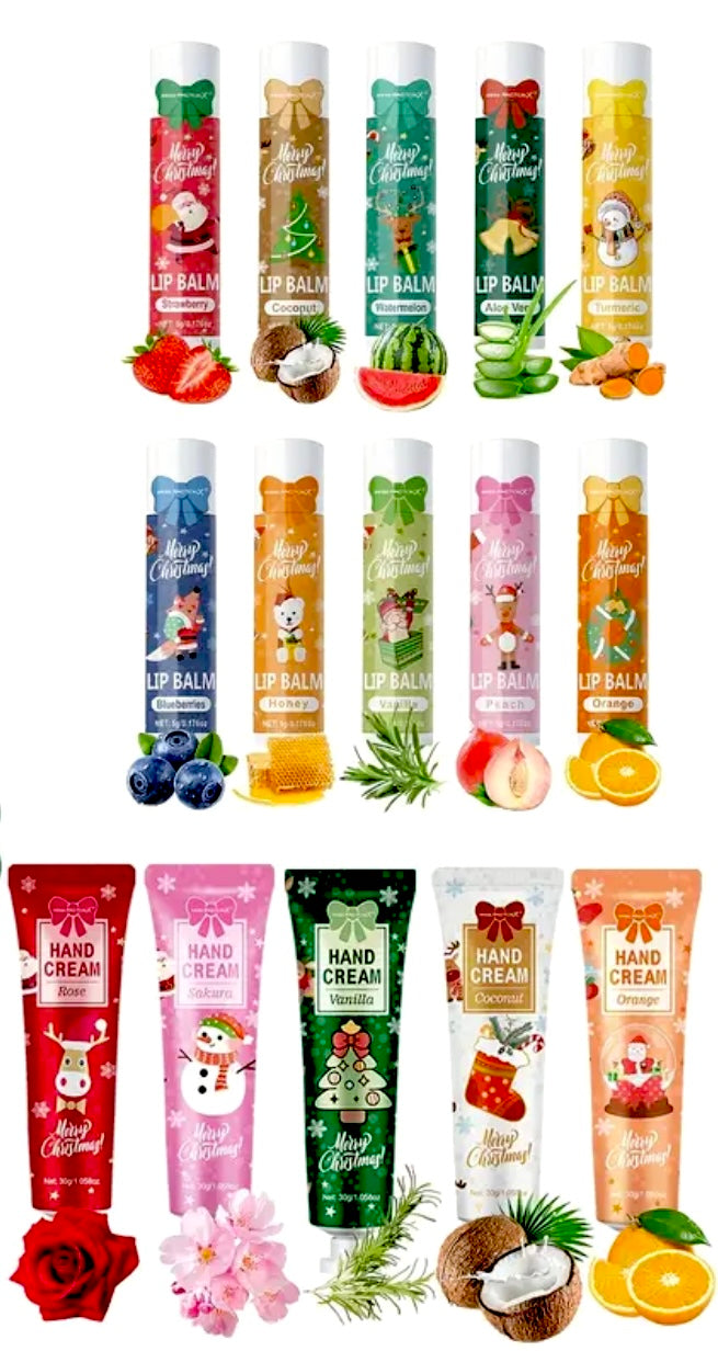 Bolso Navideño con crema y labial hidratante para regalar