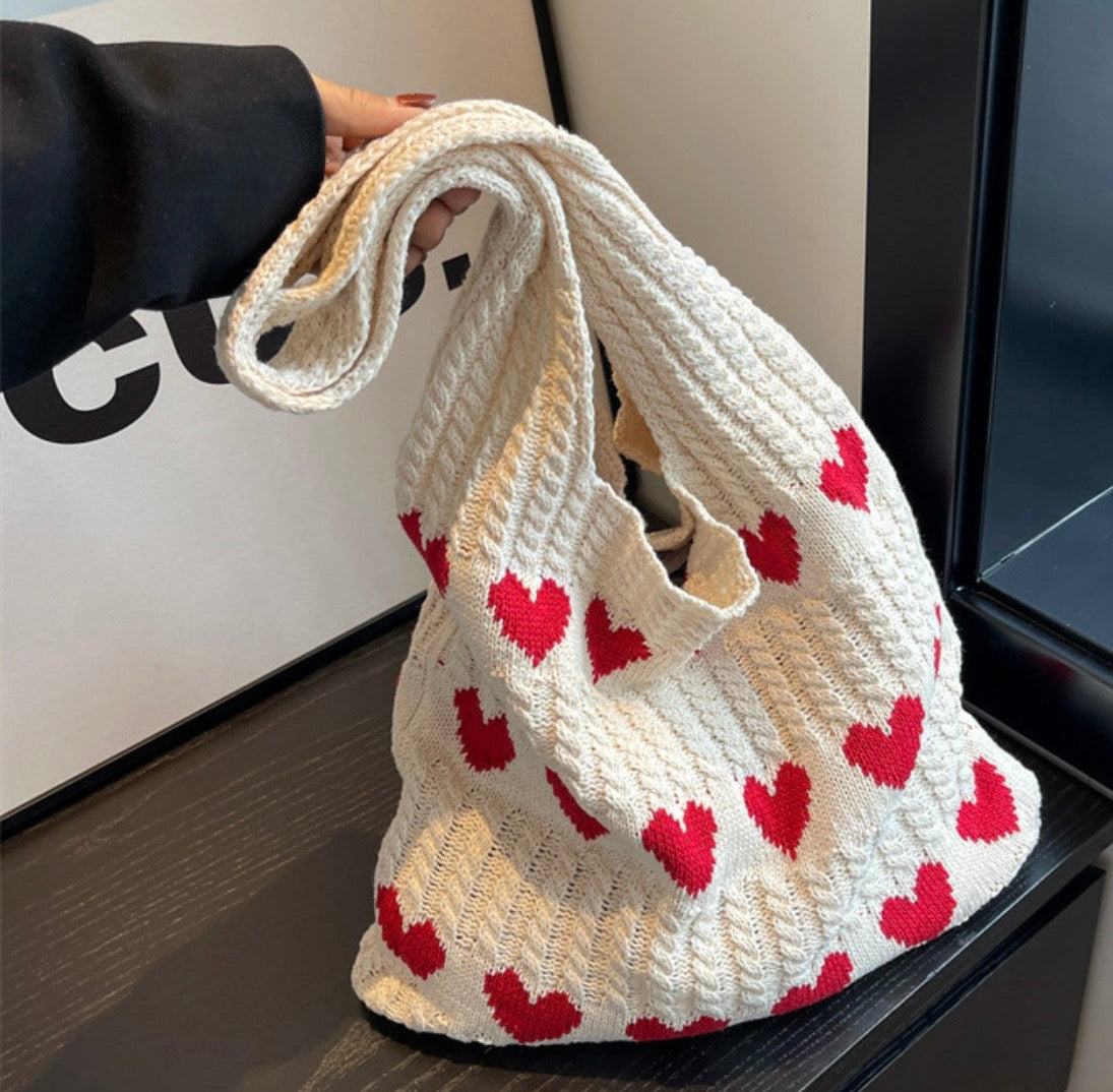 Cartera de Hombro en Tela de Algodón - Corazones ❤️