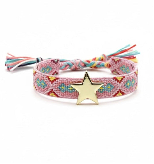 Pulsera Boho en Tela - Estrella y Corazón