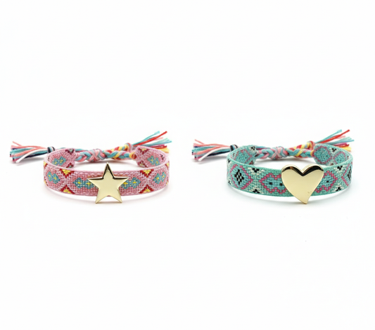 Pulsera Boho en Tela - Estrella y Corazón