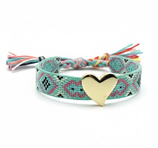 Pulsera Boho en Tela - Estrella y Corazón