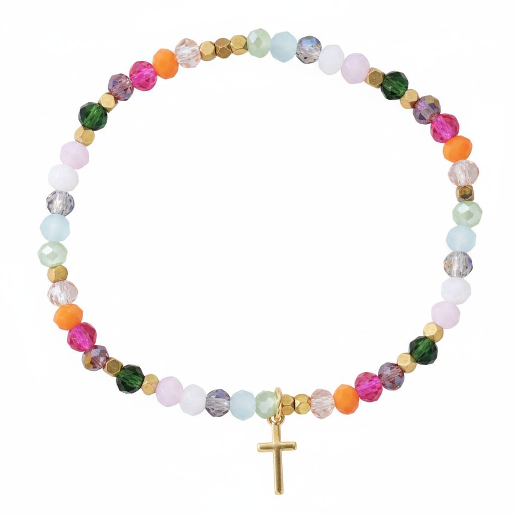 Pulsera Elástica de Colores con Pendant de Cruz