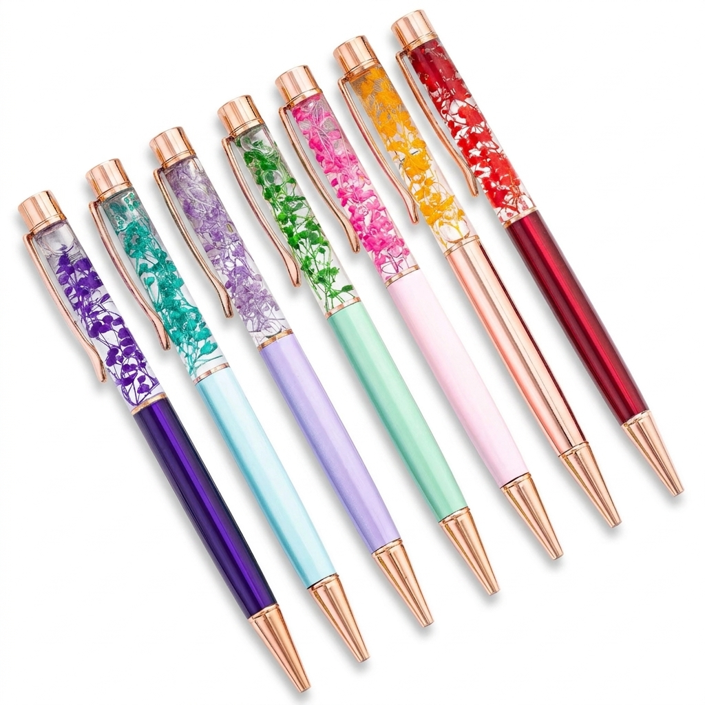 Bolígrafos con Diseño de Agua y Flores -  Tinta Azul