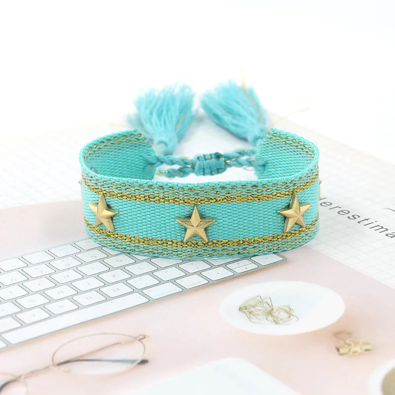 Pulsera Boho en Tela Algodón con Estrellas (Variedad)