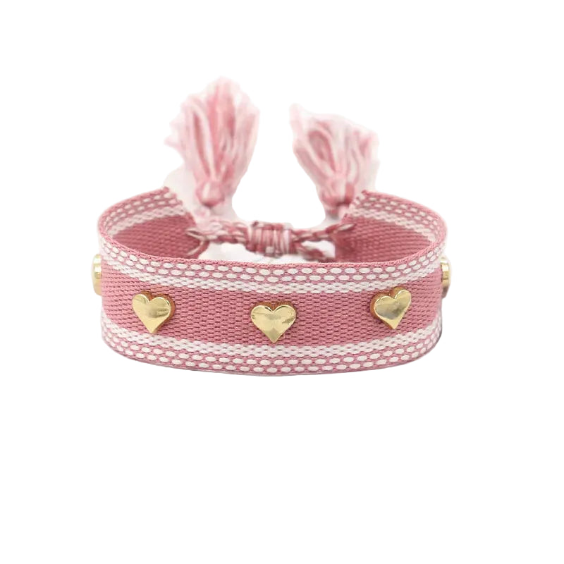 Pulsera Boho en Tela Algodón con Corazones (Variedad)