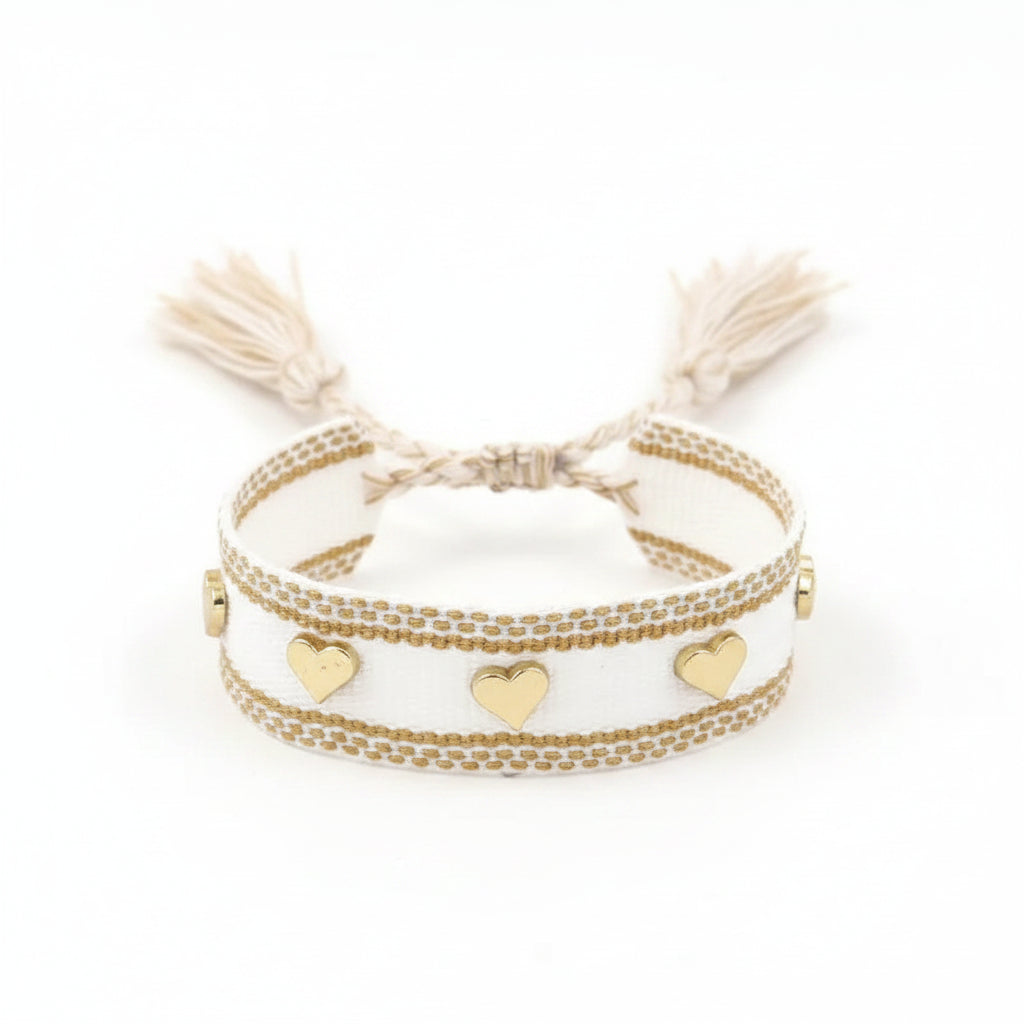 Pulsera Boho en Tela Algodón con Corazones (Variedad)