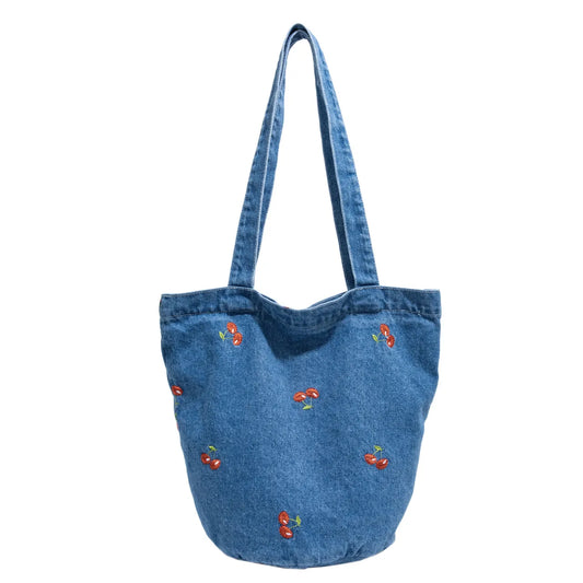 Cartera de Hombro - Estilo Mahón con Diseño de Cherry